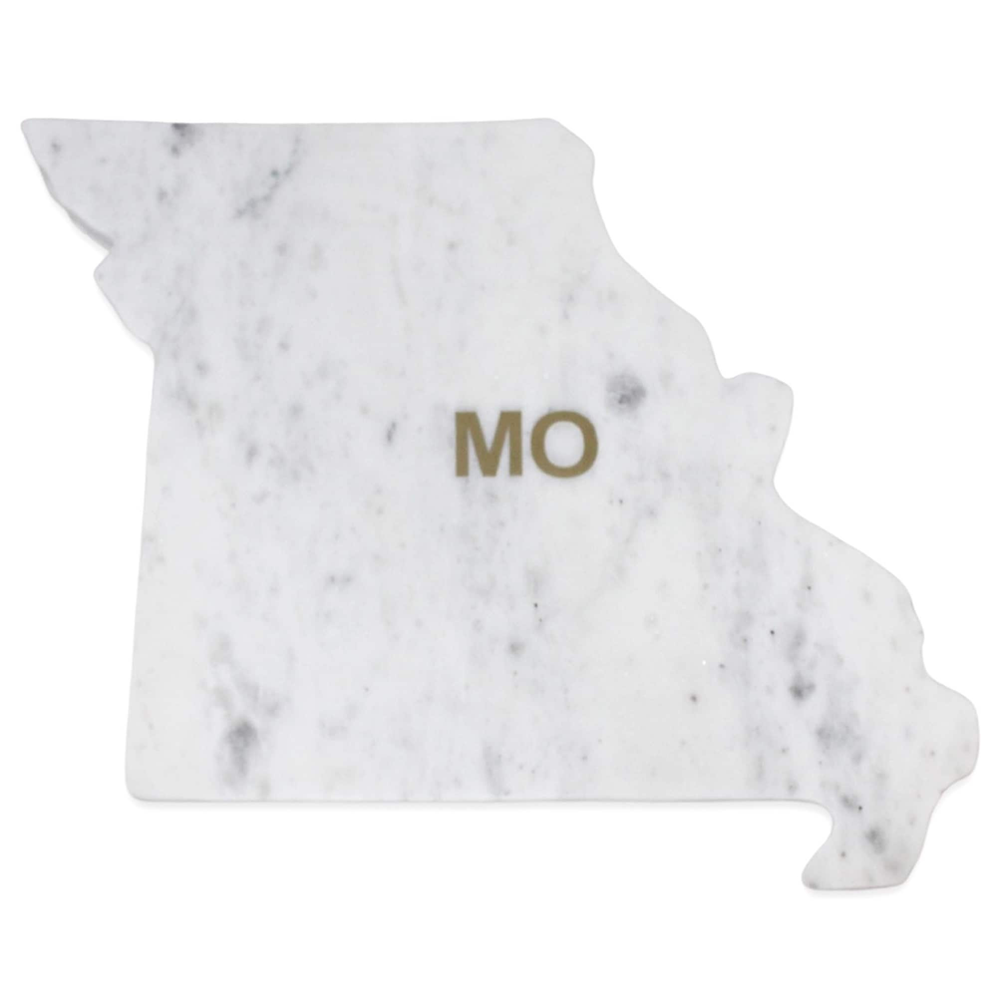 Lg Polished Marble "Missouri" Cutting Board w/brass state abbreviation - White