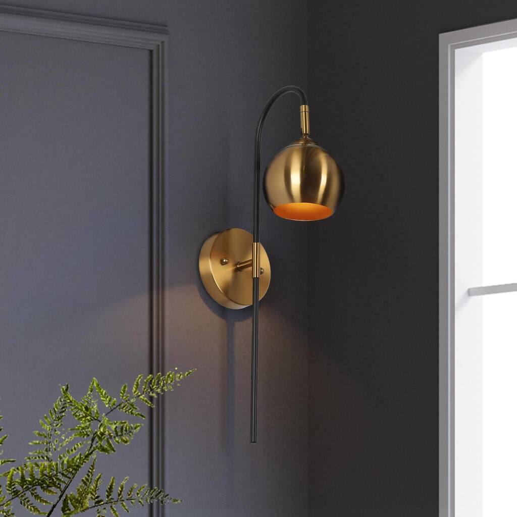 Marden Mid-Century Modern 1-Rotatable Light Head Black Gold Metal Wall ...