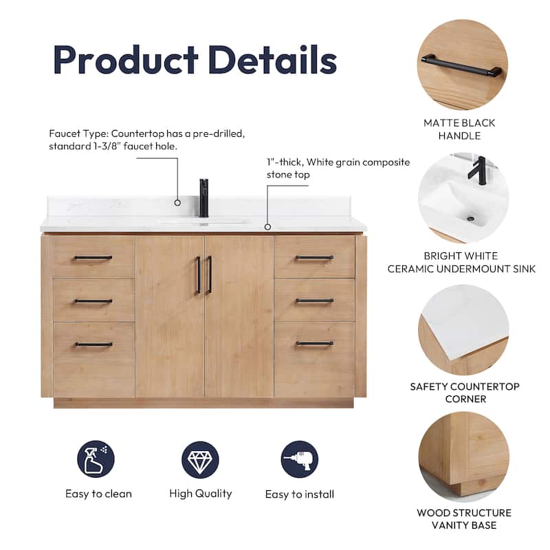 San Single Bath Vanity with Composite Stone Top without Mirror