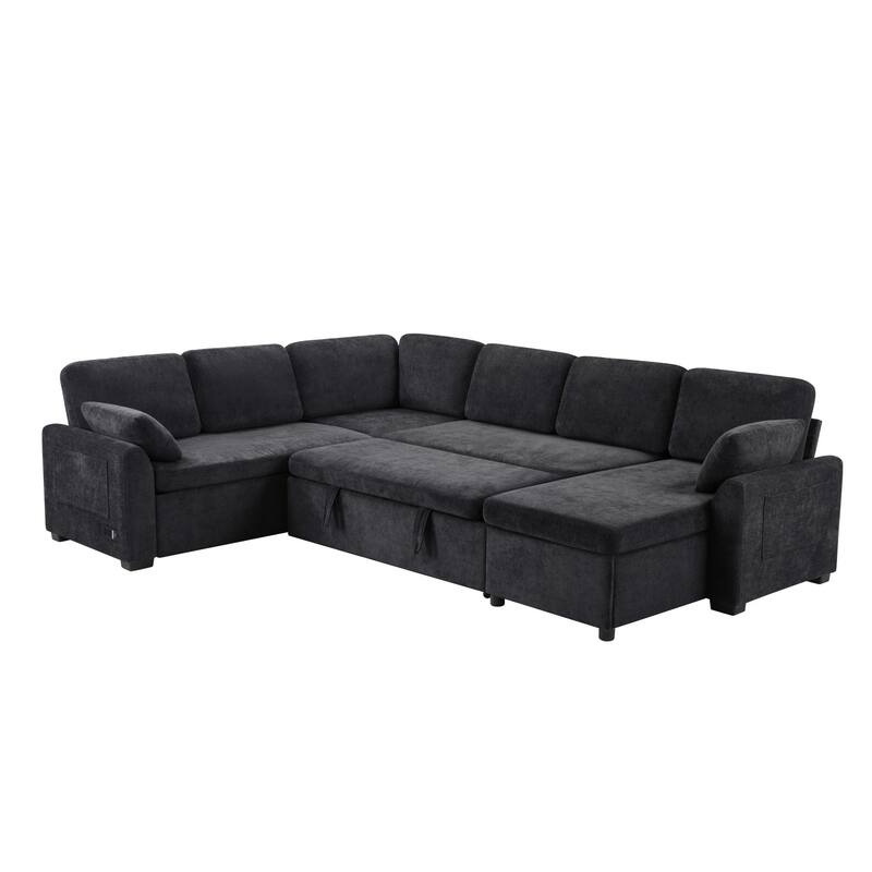 111.2" U-shaped Sofa with Reversible Chaise and Convertible Sofa Bed