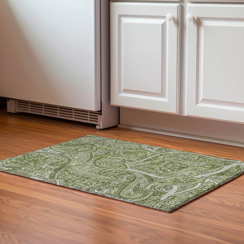 Premium Washable Super Soft Traditional Paisley Mayfield Rug - Green - 1' 8" x 2' 6" - Rectangle