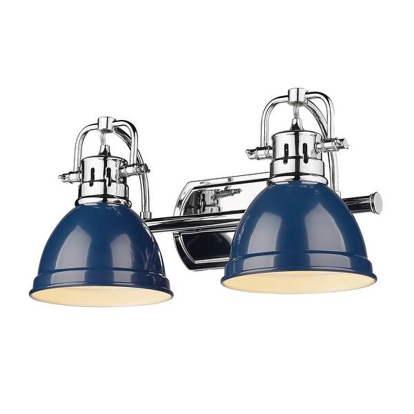slide 2 of 8, Golden Lighting Duncan 2 Light 17" Wide Bathroom Vanity Light Chrome / Navy Blue