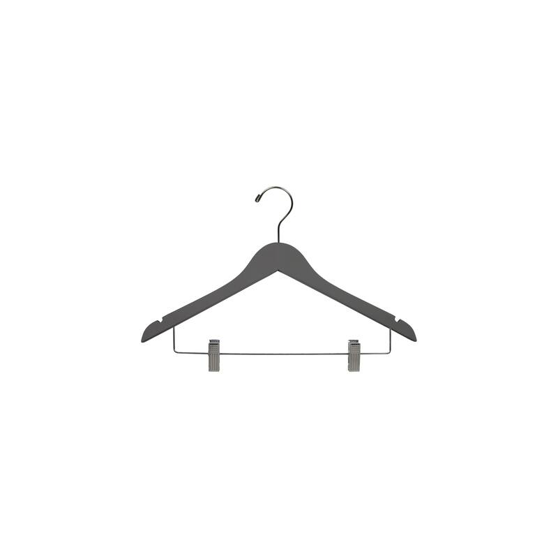 Grey Soft Touch Rubber Caoted Combo Hanger w/Clips, 17" Length x 7/16 Thick, Chrome Hook Box of 25