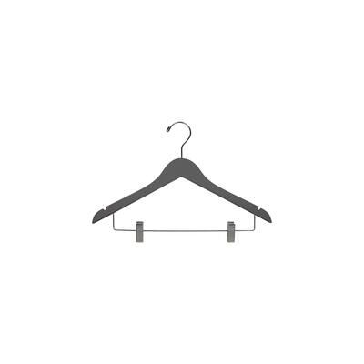 Grey Soft Touch Rubber Caoted Combo Hanger w/Clips, 17" Length x 7/16 Thick, Chrome Hook Box of 25