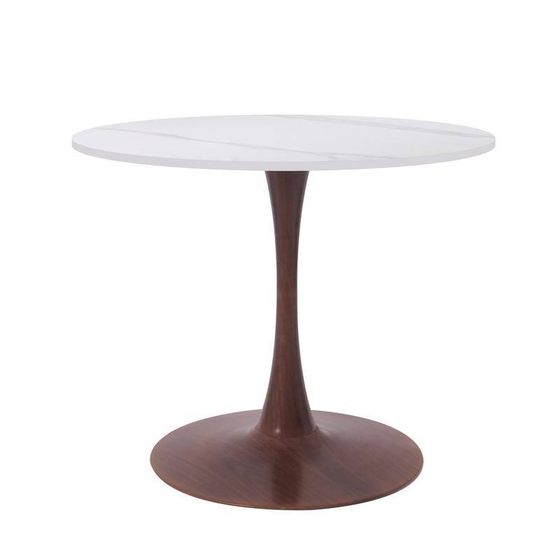 Bristol Modern 31" Round Sintered Stone Dining Table with Pedestal Base - Minimalist Scratch-Resistant Kitchen Table - Walnut