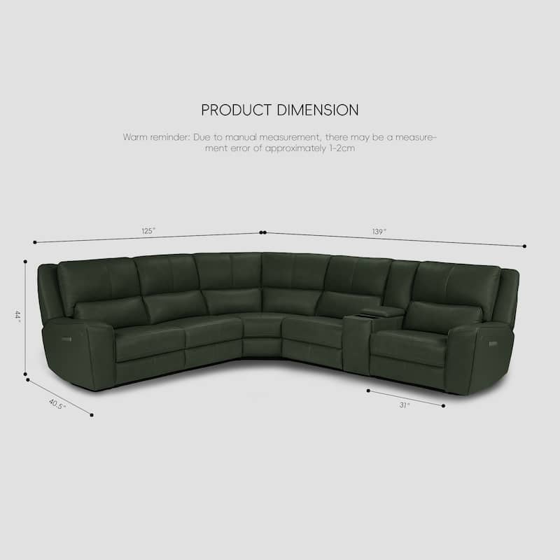 6PCS, 3 power Recliners, Leather Reclining Sectional with Wireless Charge & Pop-Out Cup Holders