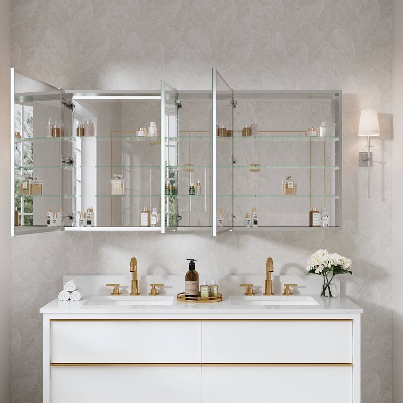 60"W X 30'H Bathroom Recessed or Surface Wall Mount Medicine Cabinet With Adjustable Glass Shelves