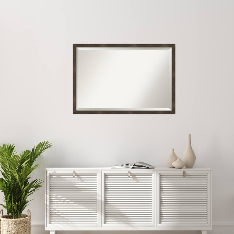 Woodgrain Stripe Beveled Wood Framed Wall Mirror