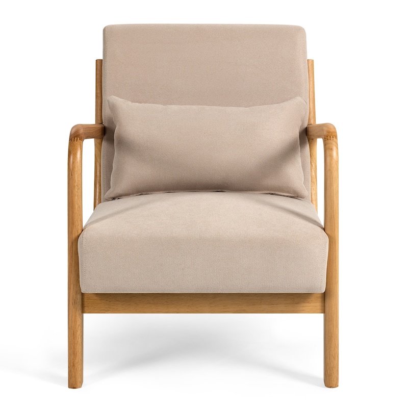 Beige 23.2" Linen Accent Chair with Pillows