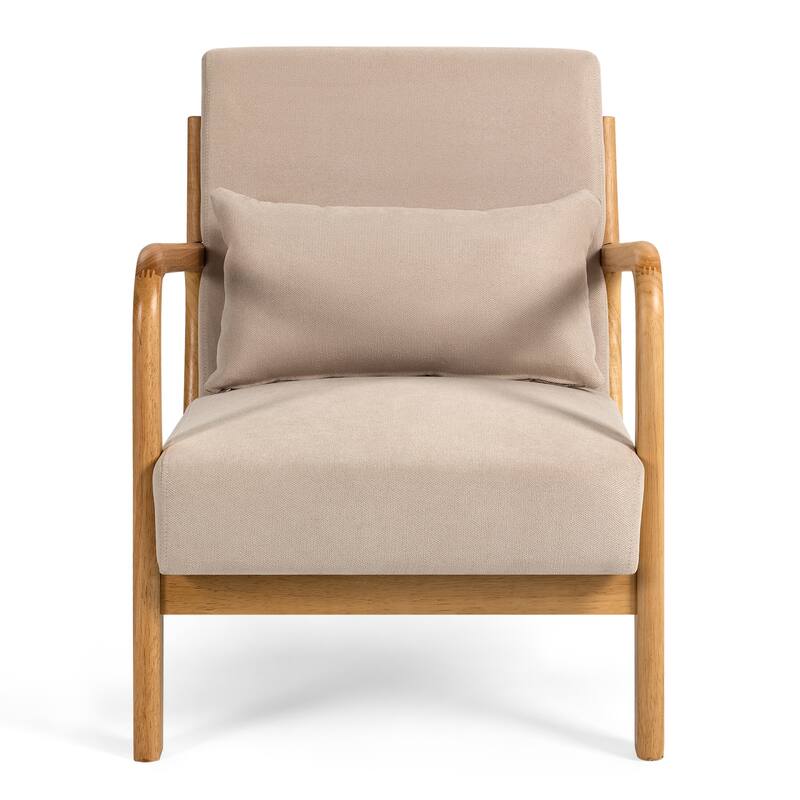 Beige Modern 23.2" Linen Upholstered Accent Chair with Solid Wood Legs and Pillows