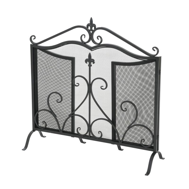 Christopher Knight Home - Onyx Traditional Iron Fireplace Screen with 3-Panel Folding Design - 54" W x 31.5" H