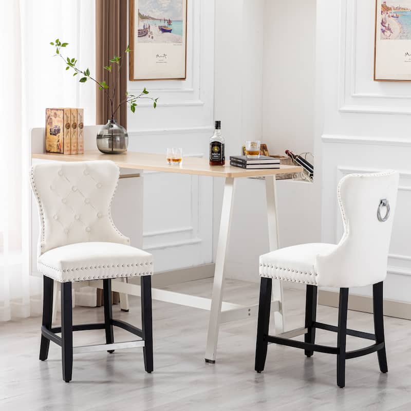 Carter 24" Wingback Tufted Nailhead Counter Stool (Set of 2)