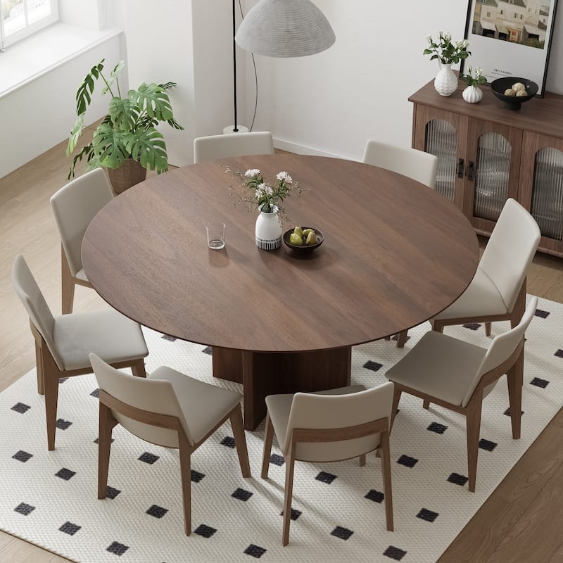 Solid Wood Round Dining Table for 4-8 People Nordic style - 59*30 - Walnut