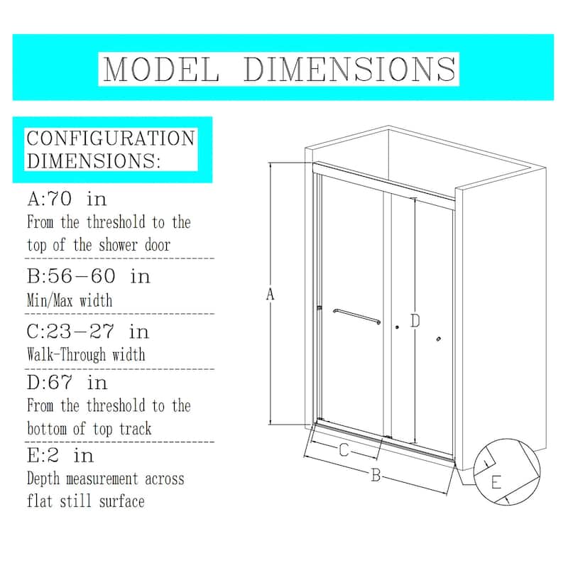 56"-60" x 70" Semi-Frameless Double Sliding Shower Door