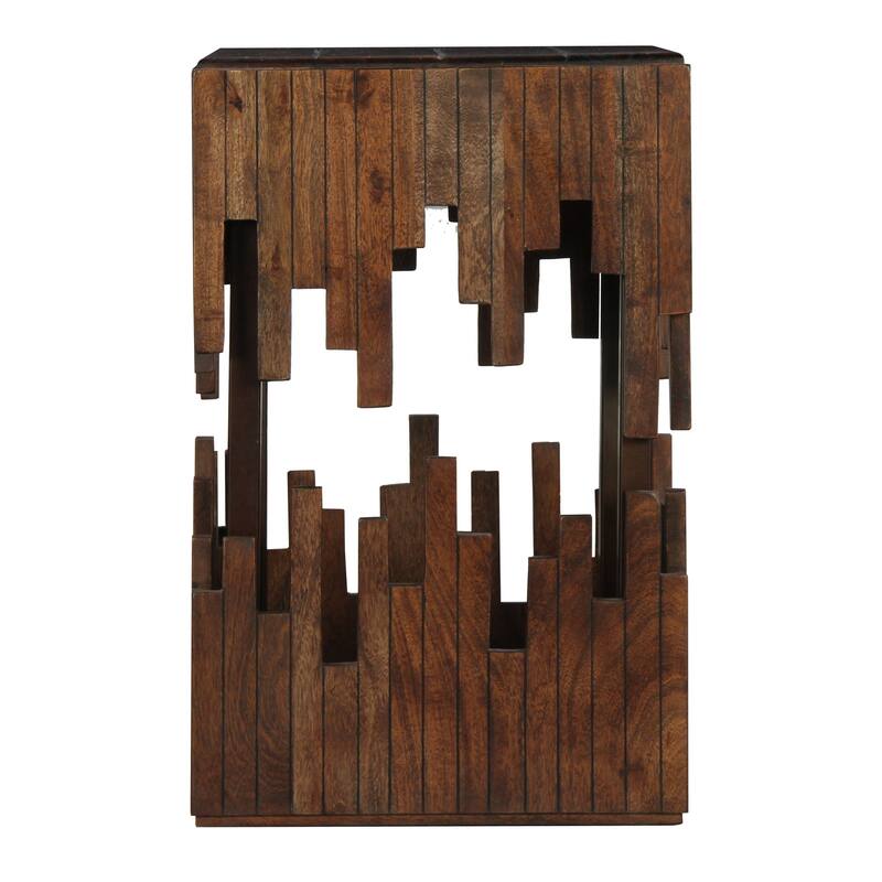15 in. Brown Square Wood End Table with Slatted Design