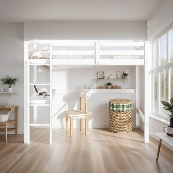 slide 2 of 17, Comprehensive Design Twin Loft Bed with built-in desk, Space-saving, Safety and Quality Guaranteed, Stylistic Elements, White White