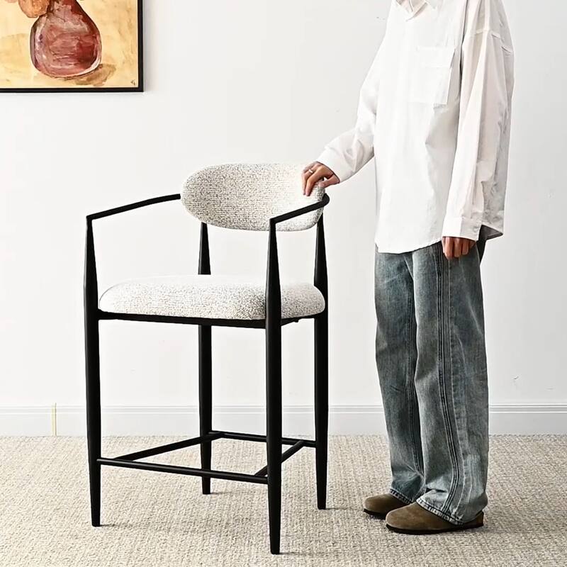 Modern Upholstered Arm Counter Stool with Metal Frame Leg(Set of 2)