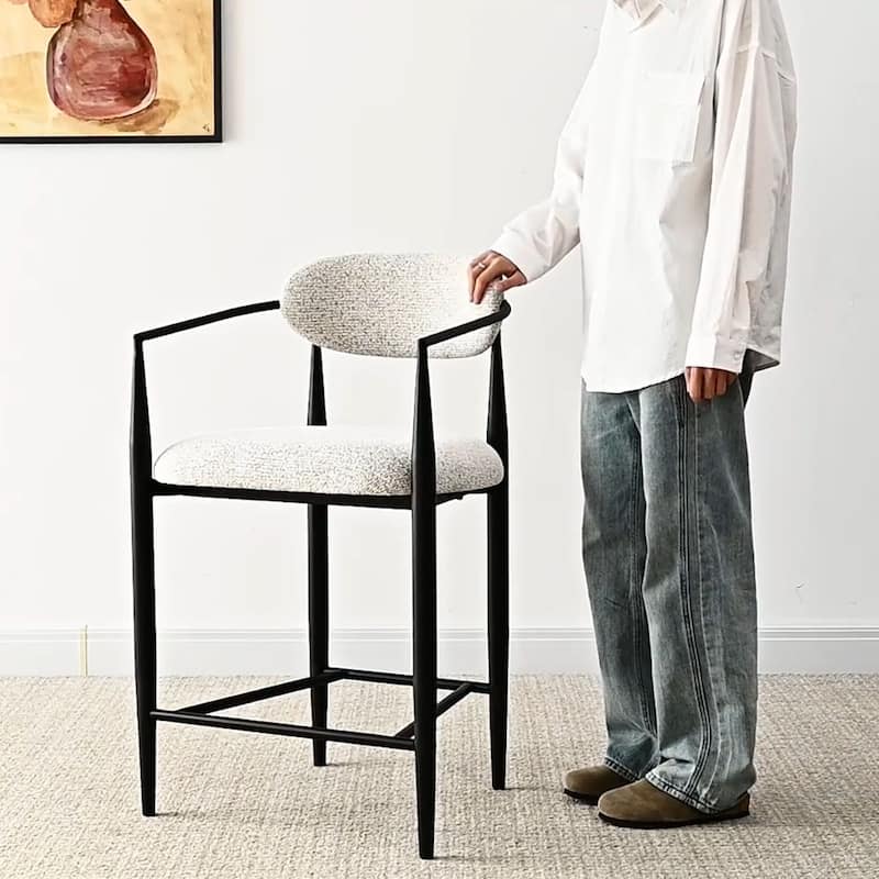 Modern Upholstered Arm Counter Stool with Metal Frame Leg(Set of 3) - N/A