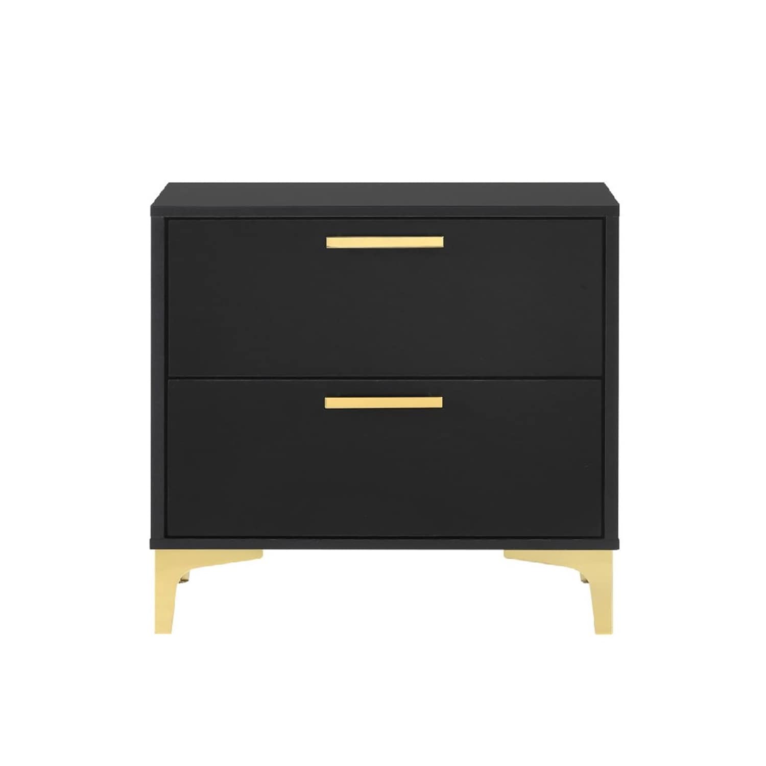 2 Drawers Wood Nightstand with Metal Legs in Black and Gold