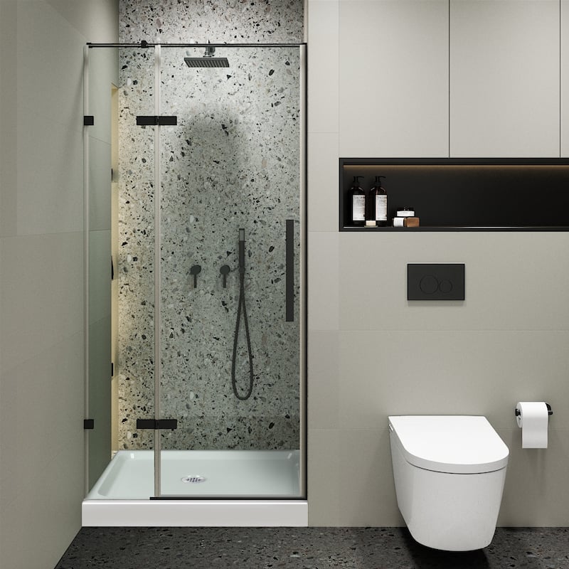Fine Fixtures Hinged Clear Frameless Glass Shower Door Enclosure