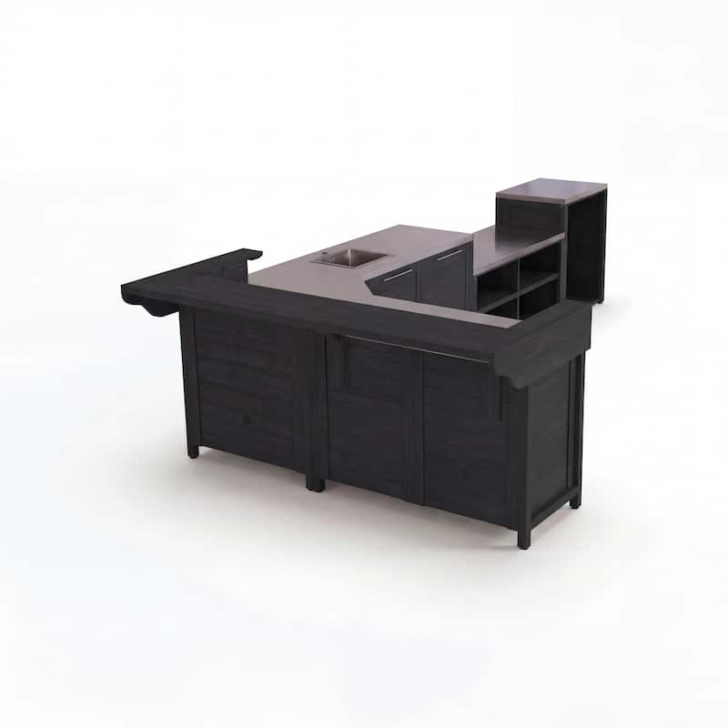 Modular Outdoor Kitchen Island Set, 100% Solid Wood BBQ Cabinet , Patio Kitchen Bar Table