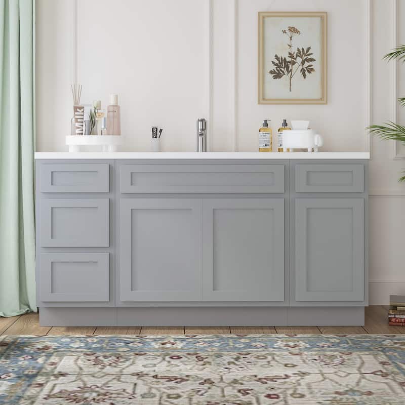 Vanity Art 66" Oak Freestanding Bathroom Vanity Cabinet without Top
