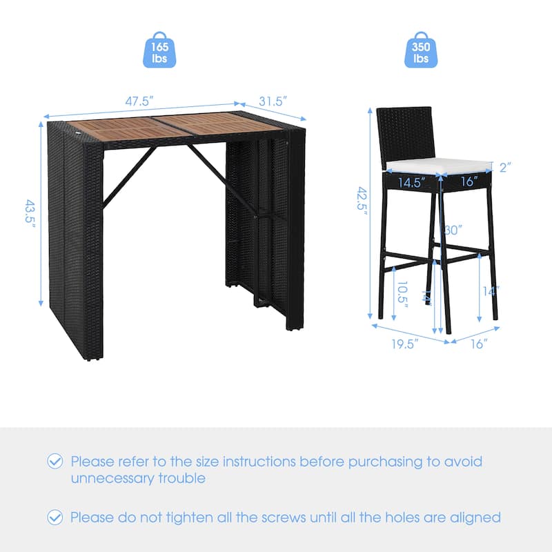 Costway 5-Piece Patio PE Wicker Bar Set Outdoor Acacia Wood Dining - See Details
