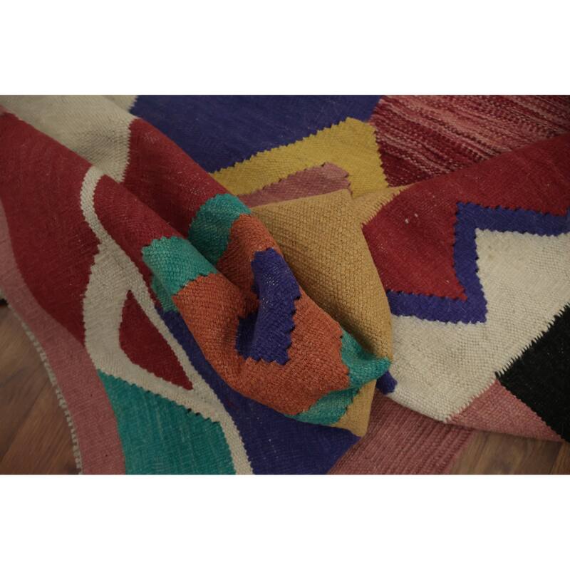 Hand Woven Oriental 100% Wool Carpet Southwestern Modern Multi-Colored Kilim Area Rug - 9' 10'' X 8' 0''