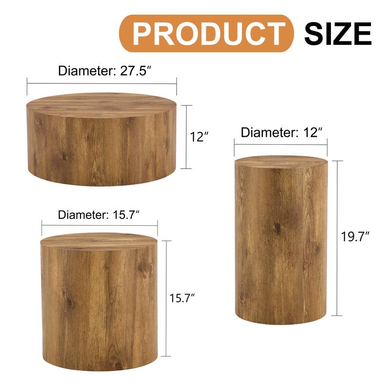 GDFStudio - Jackson Multi-Size Cylindrical Coffee Table Set with Wood-Grain Finish