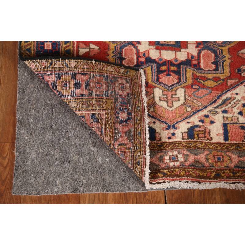 Geometric Heriz Persian Vintage Runner Rug Hand-Knotted Wool Carpet - 3'3"x 11'2"