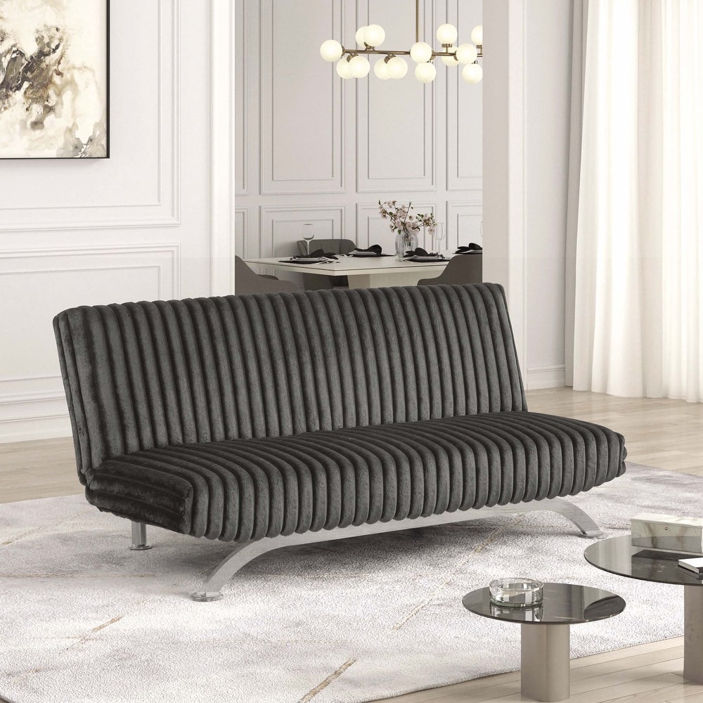 Furniture of America Draper II Modern Chenille Channel Tufted Fabric Futon Sofa Bed