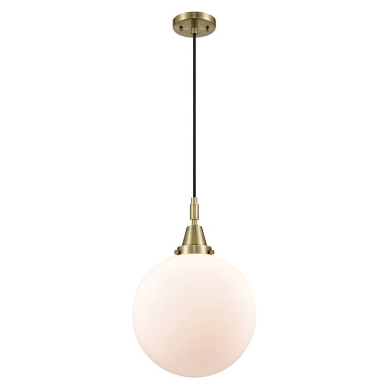Innovations Lighting Downtown Urban - Caden Beacon - 1 Light 12" Cord Hung Mini Pendant - Antique Brass/Matte White Shade
