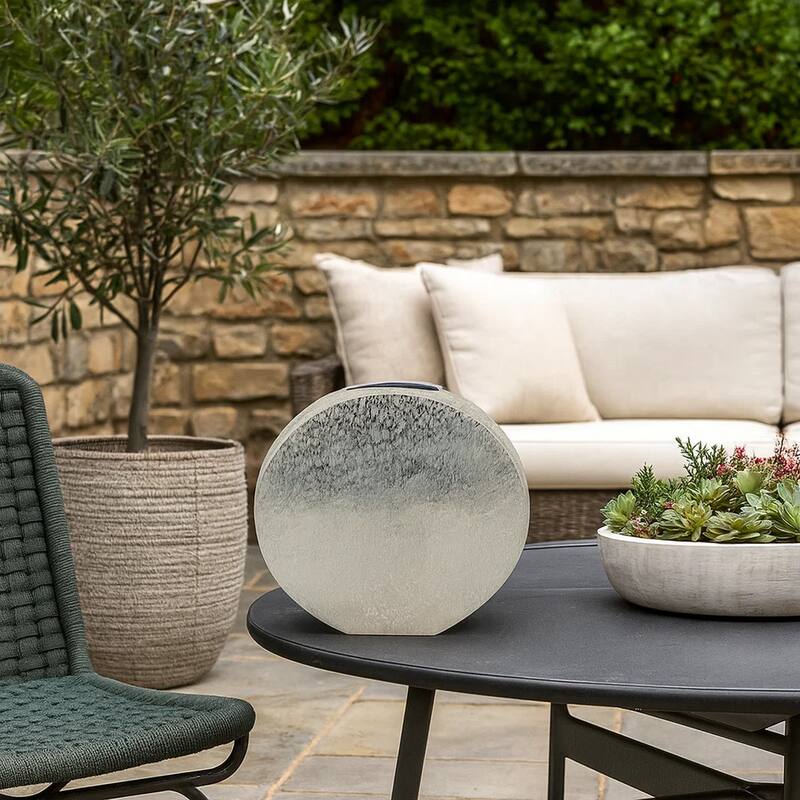 15 Inch Modern Decorative Vase, Round, Silver Finished Aluminum Frame