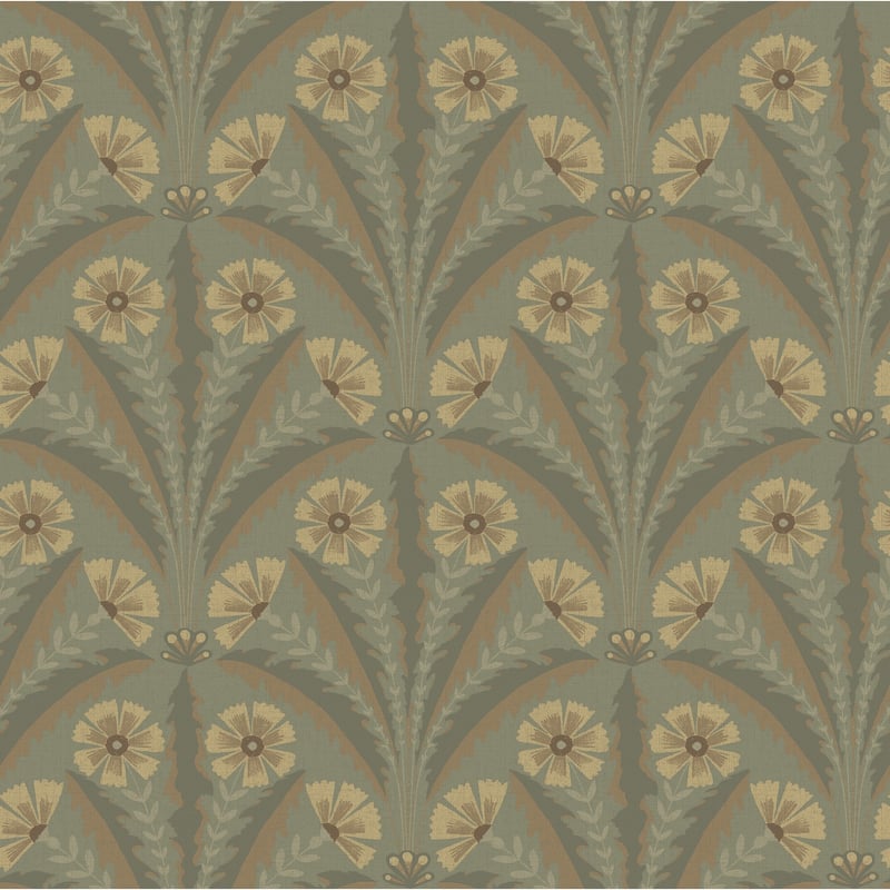 Chesapeake Tap Root Green Floral Damask Wallpaper