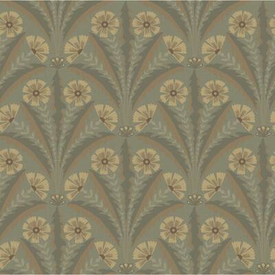 Chesapeake Tap Root Green Floral Damask Wallpaper