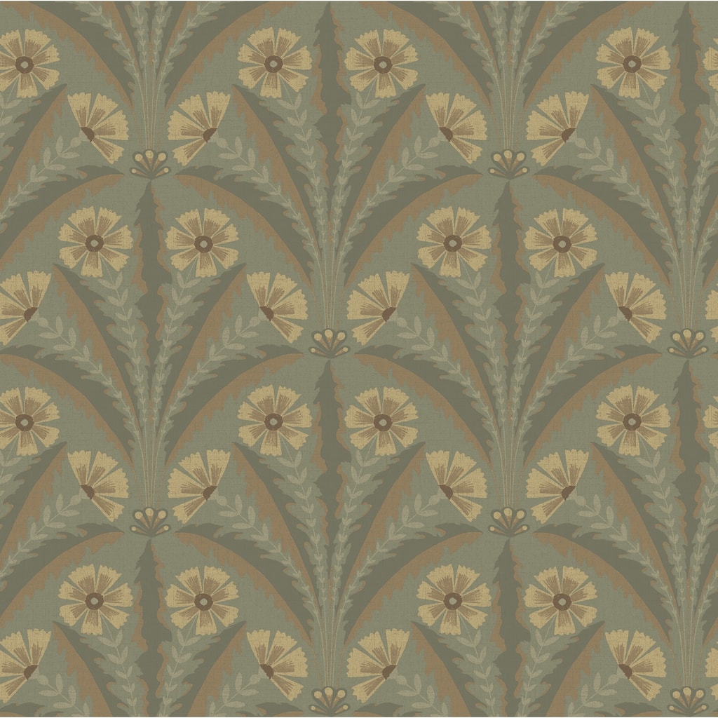 Chesapeake Tap Root Green Floral Damask Wallpaper