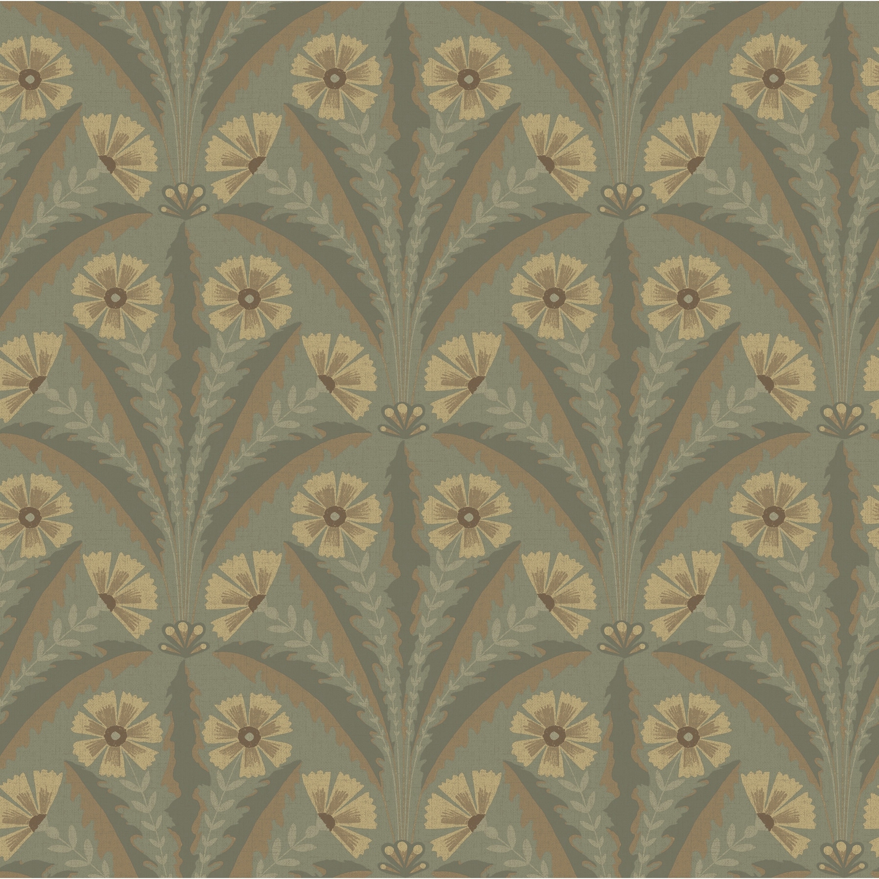 Chesapeake Tap Root Green Floral Damask Wallpaper