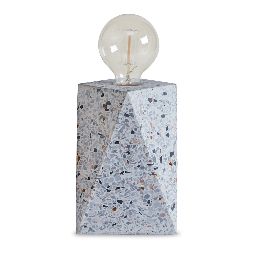 Joen 7 Inch Modern Small Table Lamp, Solid Stone Sculpture, White Terrazzo