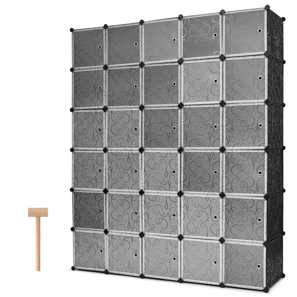 Costway DIY 30 Cube Portable Closet Storage Organizer Clothes Wardrobe - Grey - 71''x18''x85'' (L x W x H)