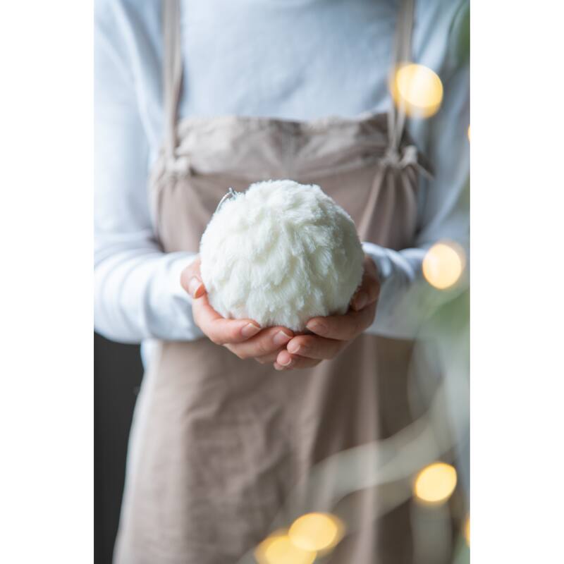 4" Cream Ruffle Ball Ornament, Decorative Hanging Ball Christmas Tree Ornaments for Holiday Party Decorations, Set of 6