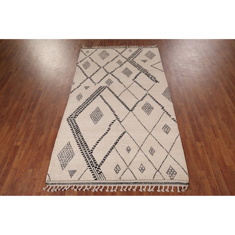 Geometric Moroccan Oriental Area Rug Handmade Wool Carpet - 4'11" x 8'10"