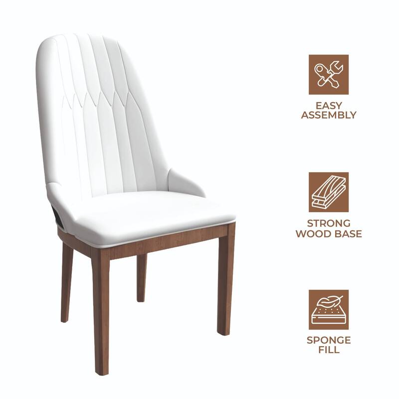 Leather Dining Chair with Rubberwood Legs Set of 2 Side Charis Sleek Diamond Stitching Back