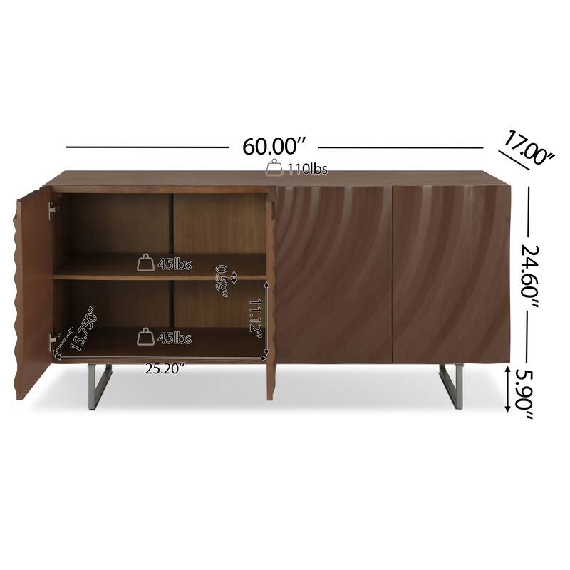 Christopher Knight Home - Oliver 60" Sideboard with Textured Doors and Adjustable Shelves