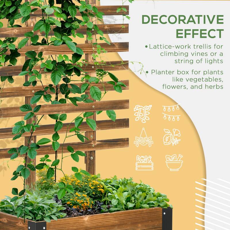 Countryside Style Garden Bed with Trellis, 4 Wheels for Vine Plants Flowers Climbing and Planting, Brown - 8' x 10'