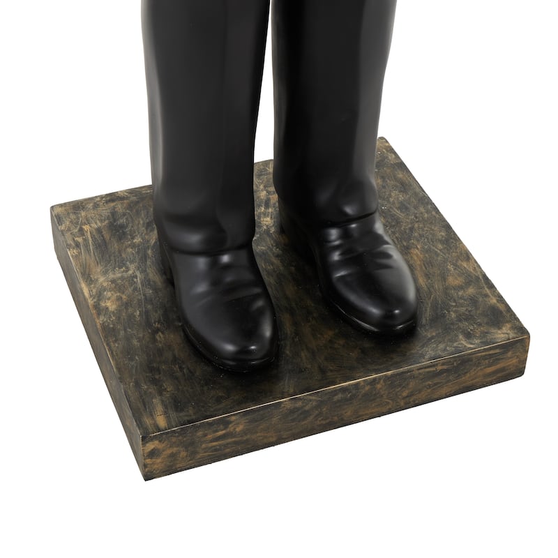White Resin Floor Waiter Dog Decorative Sculpture with Gold Bow Tie and Plate - 26"W x 26"L x 64"H