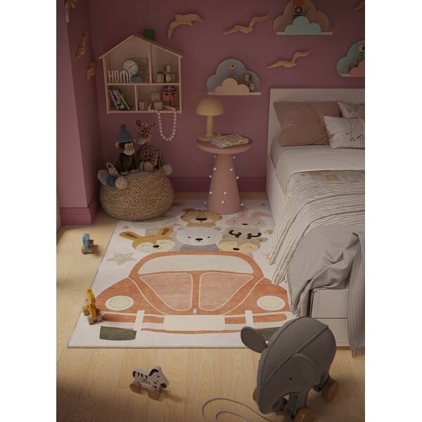 slide 2 of 4, Ginza Six Washable Safari Ride Day Trip Kids Rug