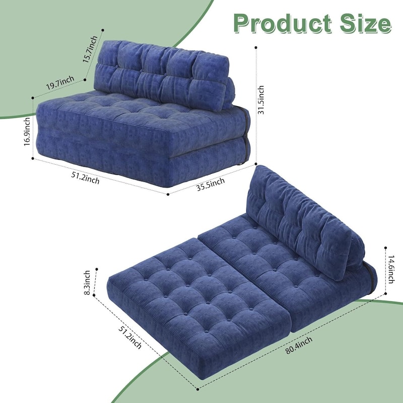 Portable Full Floor Folding Sofa Bed, Convertible Sleeper Chair for Living Room