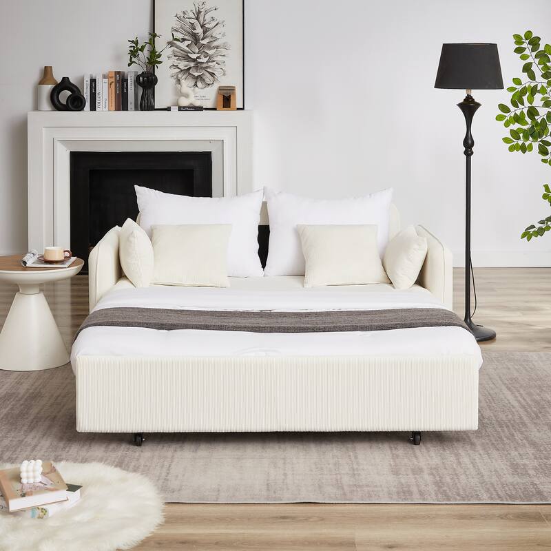 66 Inch Sleeper Sofa Bed Adjustable Sleeper With Pullout Bed 4 Pillows And Side Pockets Soft Convertible