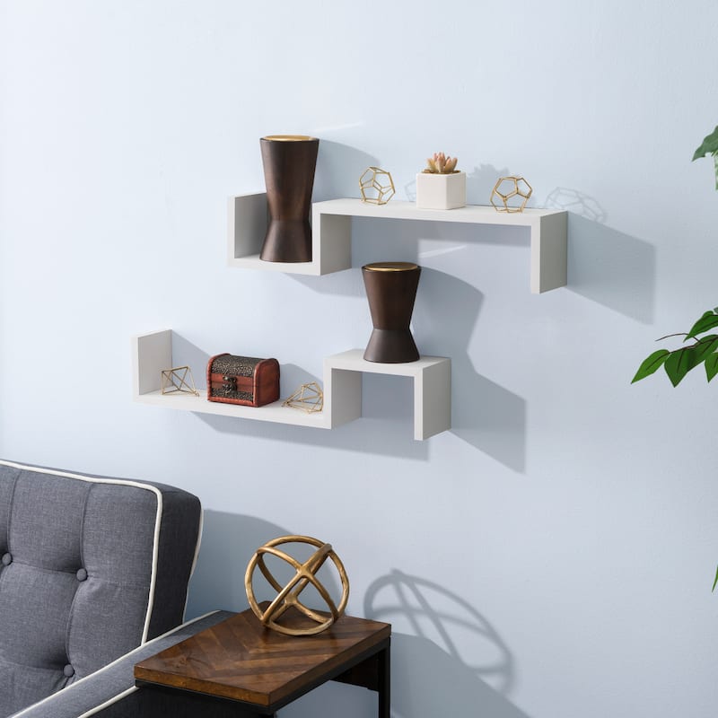 Laminated Espresso 'S' Wall Mount Shelves (Set of 2)