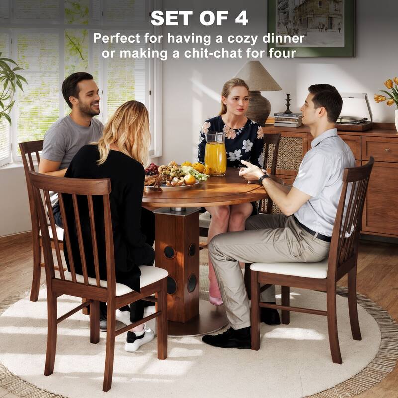 HOMCOM Wooden Dining Chairs Set of 4, Farmhouse Upholstered Kitchen Chairs with Rubber Wood Frame for Living Room, Dining Room